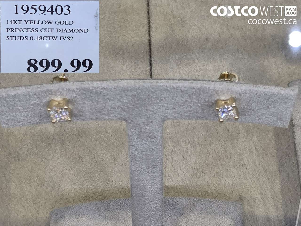 1959403 14KT YELLOW GOLD PRINCESS CUT DIAMOND STUDS 0.48CTW IVS2 $899.99