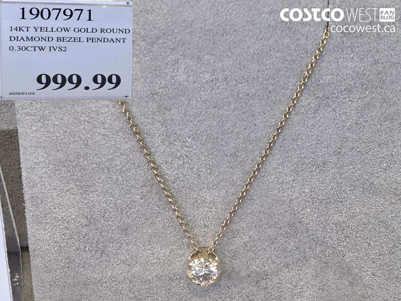 1907971 14KT YELLOW GOLD ROUND DIAMOND BEZEL PENDANT 0.30CTW IVS2 $999.99