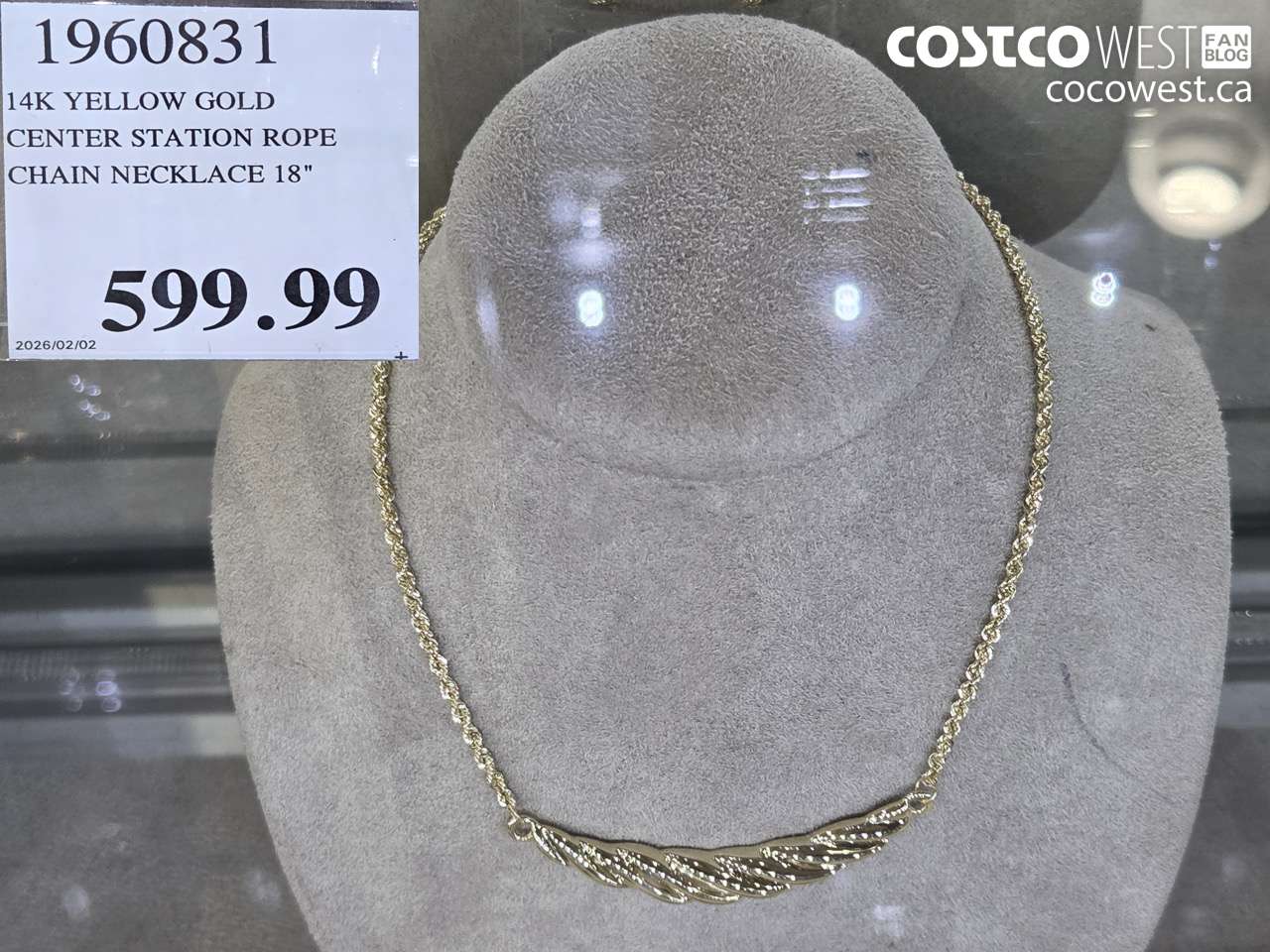 1960831 14K YELLOW GOLD CENTER STATION ROPE CHAIN NECKLACE 18