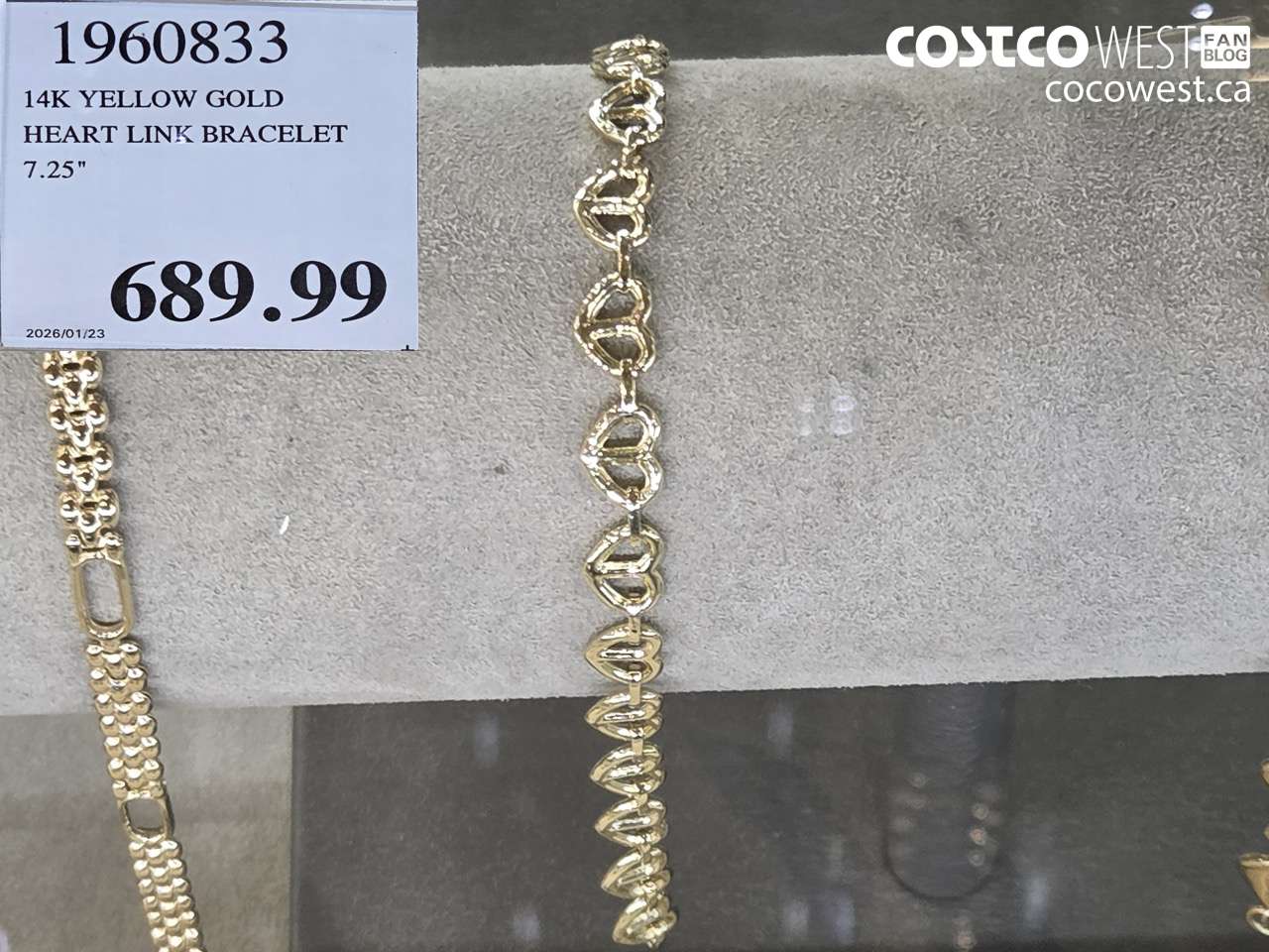 19660833 14K YELLOW GOLD HEART LINK BRACELET 7.25