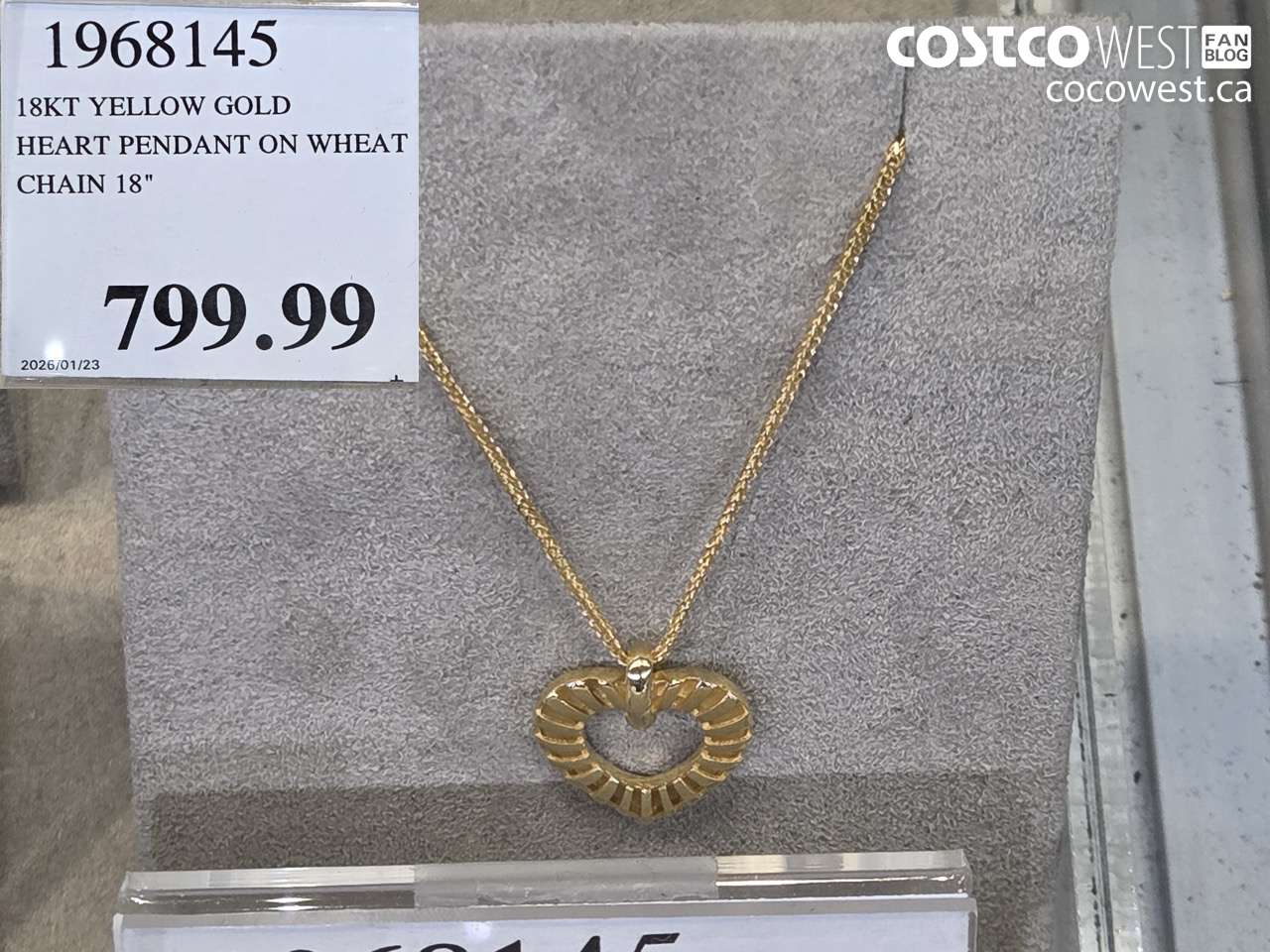 1968145 18KT YELLOW GOLD HEART PENDANT ON WHEAT CHAIN 18