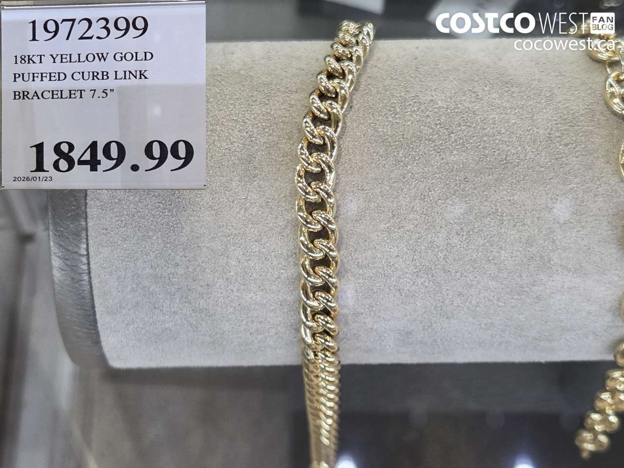 1972399 18KT YELLOW GOLD PUFFED CURB LINK BRACELET 7.5