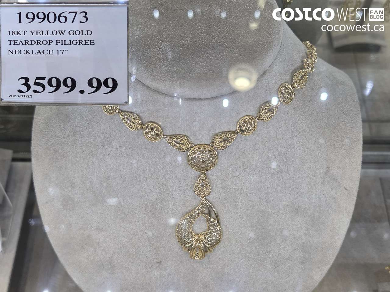 1990673 18KT YELLOW GOLD TEARDROP FILIGREE NECKLACE 17