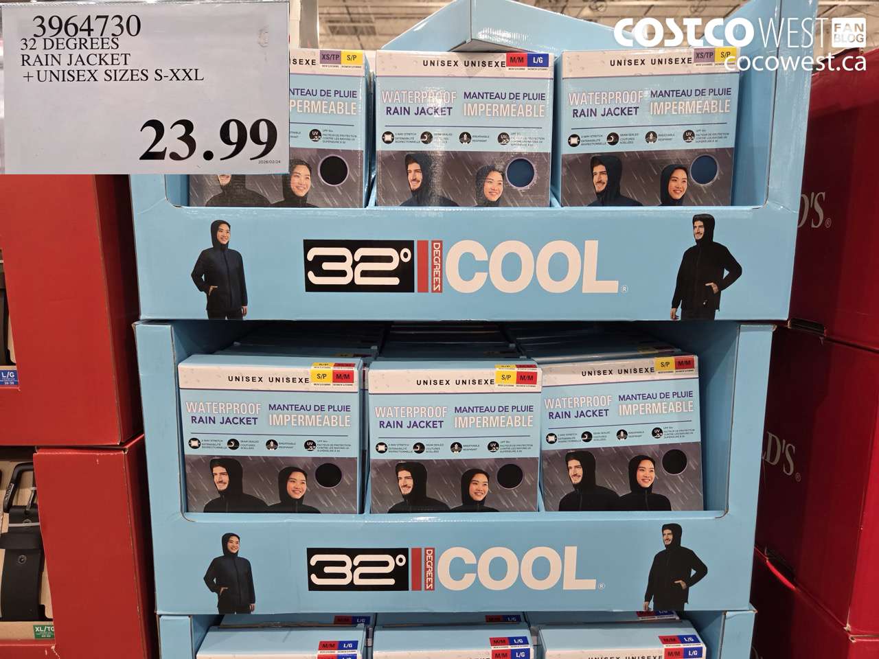 3964730 32 DEGREES RAIN JACKET + UNISEX SIZES S-XXL $23.99