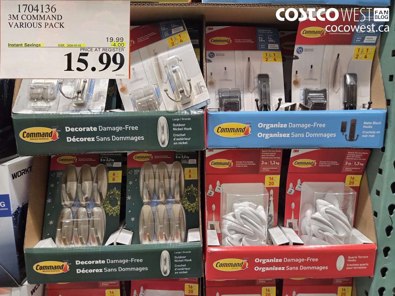 1704136 3M COMMAND VARIOUS PACK ($4.00 INSTANT SAVINGS EXPIRES ON 2026-03-01) $15.99