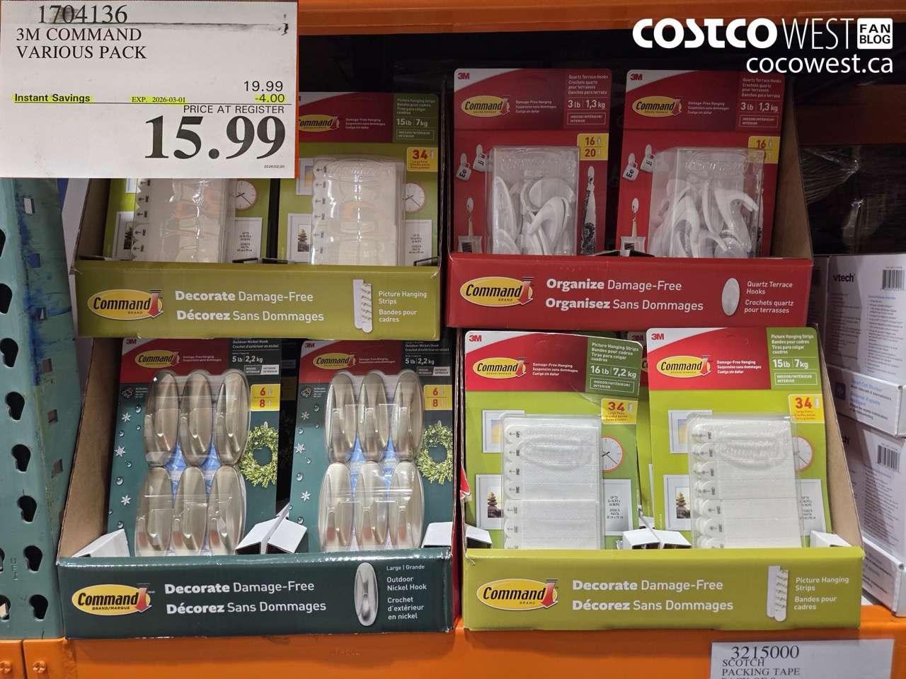 1704136 3M COMMAND VARIOUS PACK ($4.00 INSTANT SAVINGS EXPIRES ON 2026-03-01) $15.99