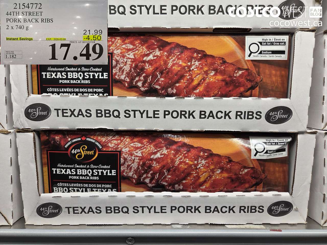 21547772 44TH STREET PORK BACK RIBS 2 x 740g ($4.50 INSTANT SAVINGS EXPIRES ON 2026-02-08) $17.49