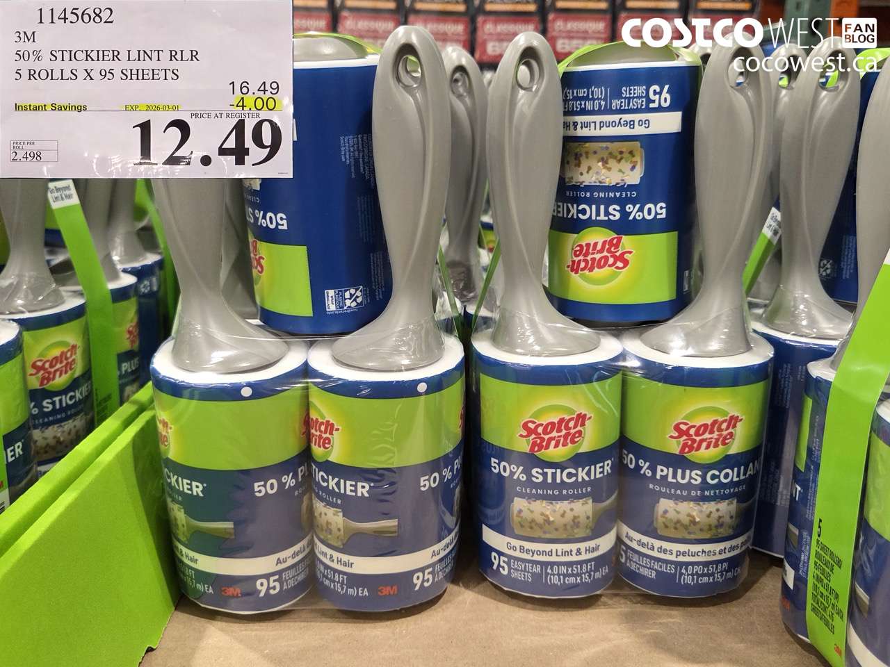 1145682 50% STICKIER LINT RLR 5 ROLLS X 95 SHEETS ($4.00 INSTANT SAVINGS EXPIRES ON 2026-03-01) $12.49