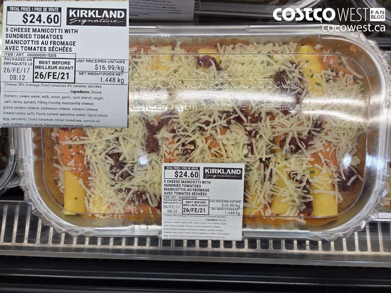 15205 5 CHEESE MANICOTTI WITH SUNDRIED TOMATOES $16.99