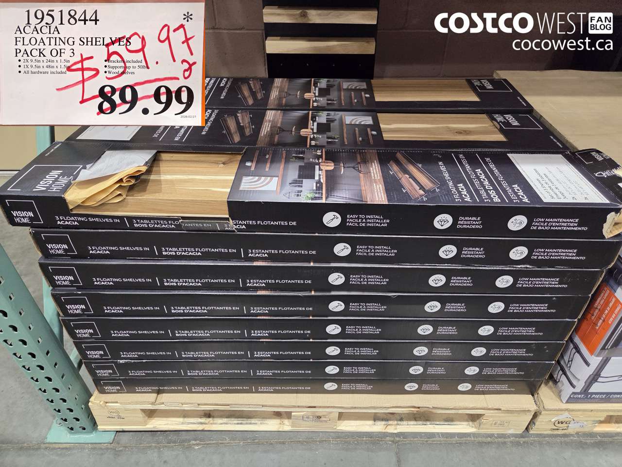 1951844 ACACIA FLOATING SHELVES PACK OF 3 $59.97