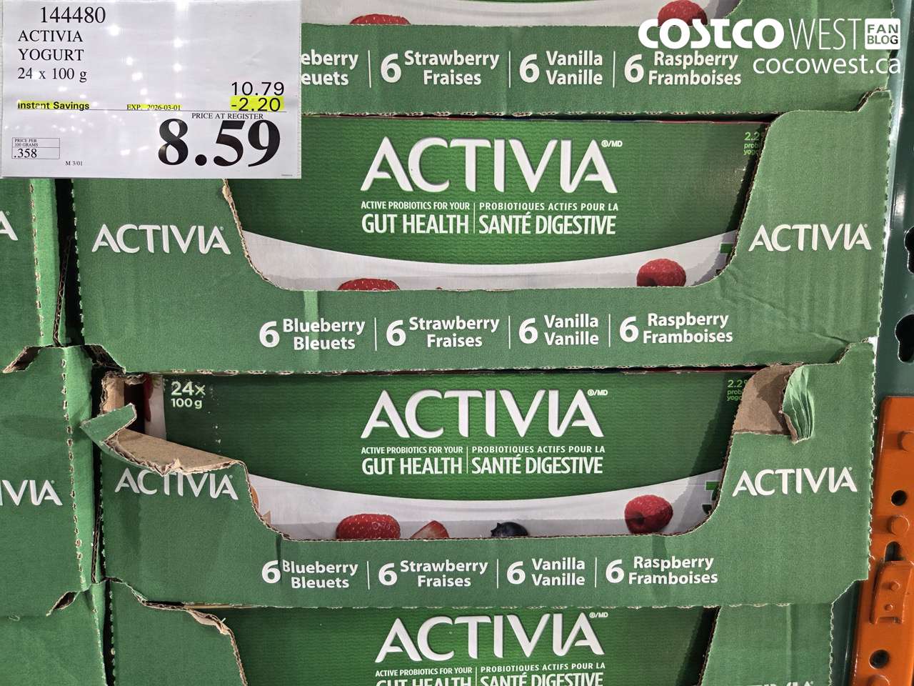 144480 ACTIVIA YOGURT 24 X 100 G ($2.20 INSTANT SAVINGS EXPIRES ON 2026-03-01) $8.59