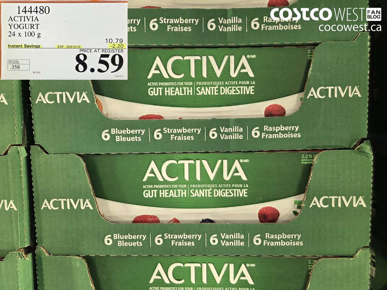 144480 ACTIVIA YOGURT 24 X 100 G ($2.20 INSTANT SAVINGS EXPIRES ON 2026-03-02) $8.59