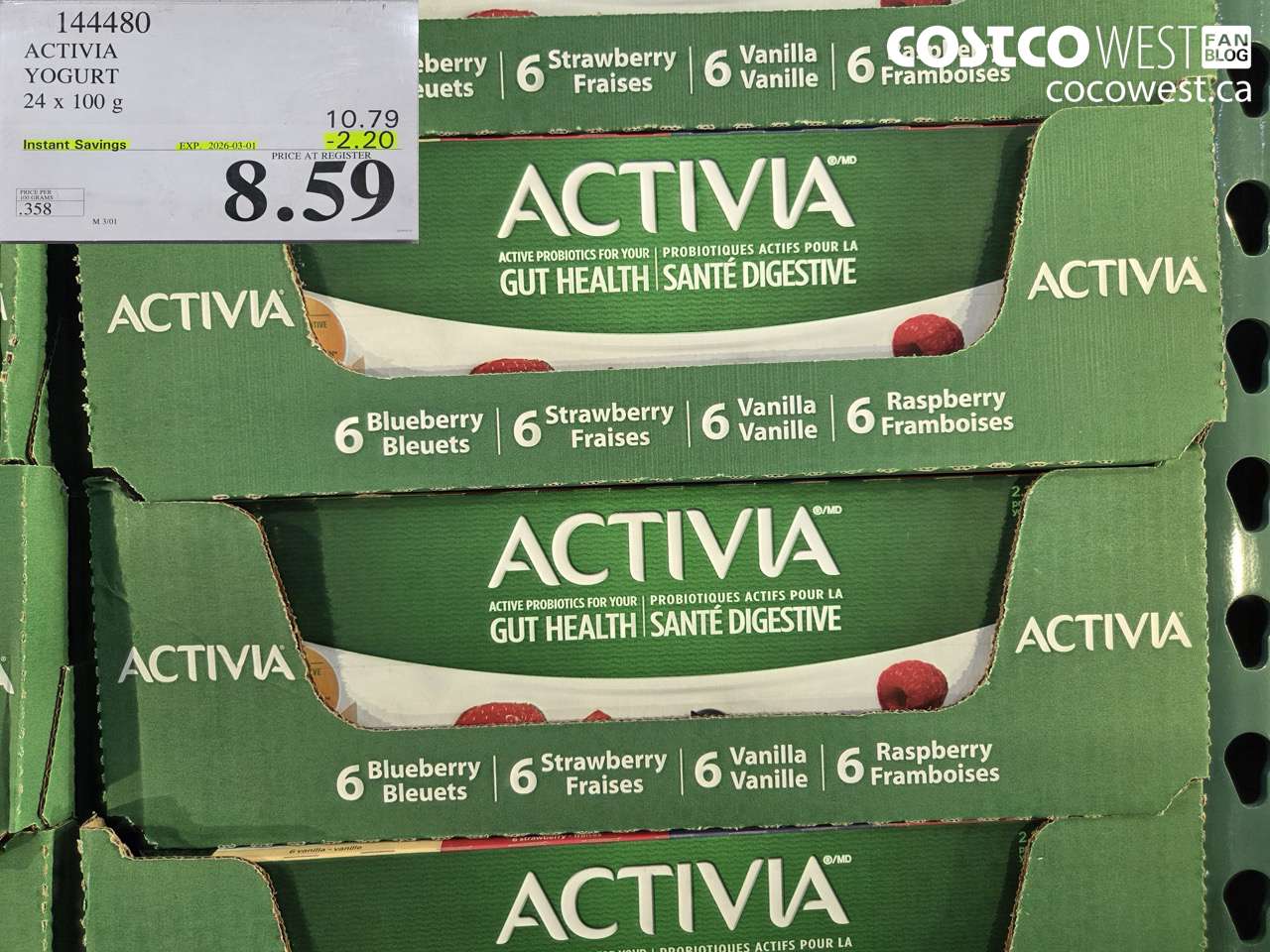 144480 ACTIVIA YOGURT 24 x 100 g ($2.20 INSTANT SAVINGS EXPIRES ON 2026-03-01) $8.59