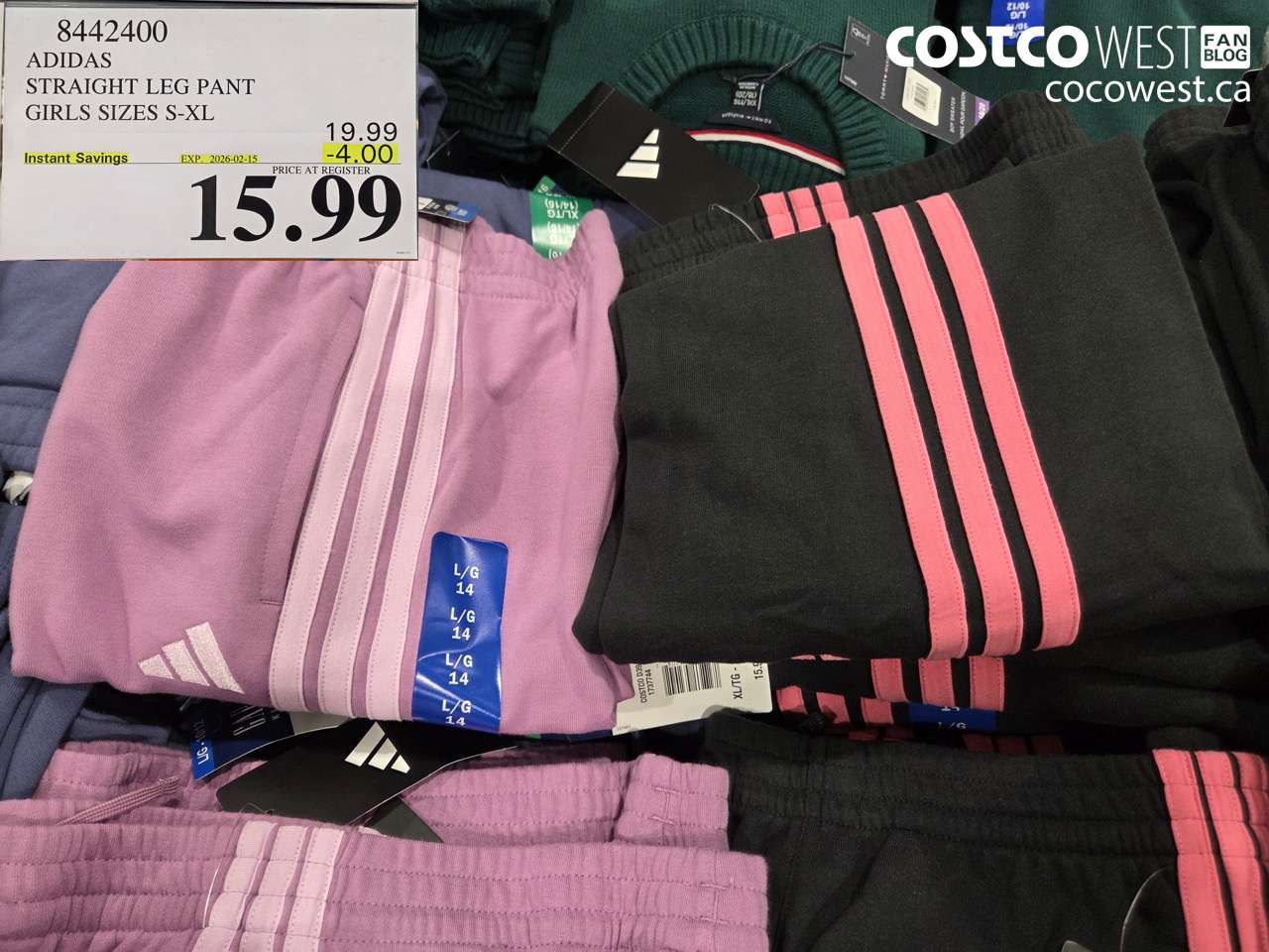 8442400 ADIDAS STRAIGHT LEG PANT GIRLS SIZES S-XL ($4.00 INSTANT SAVINGS EXPIRES ON 2026-02-15) $15.99