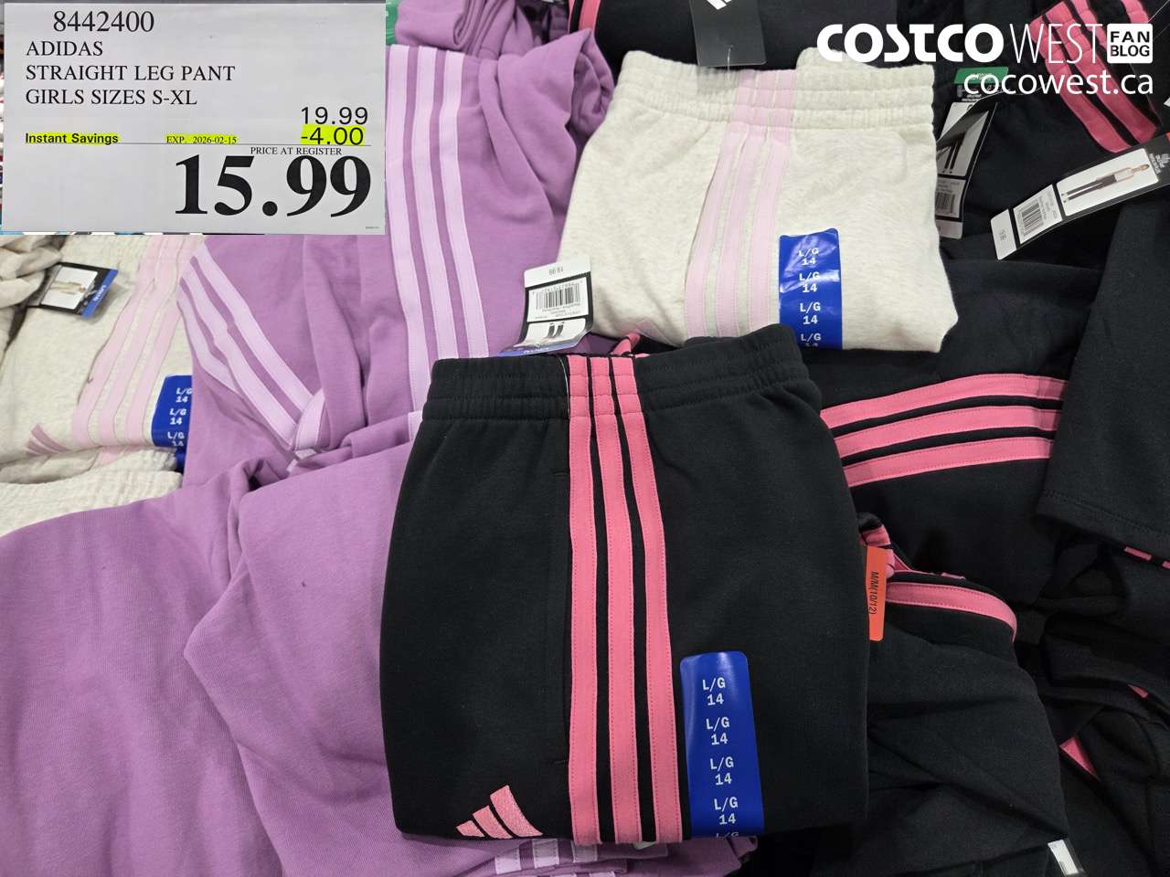 8442400 ADIDAS STRAIGHT LEG PANT GIRLS SIZES S-XL  ($4.00 INSTANT SAVINGS EXPIRES ON 2026-02-15) $15.99