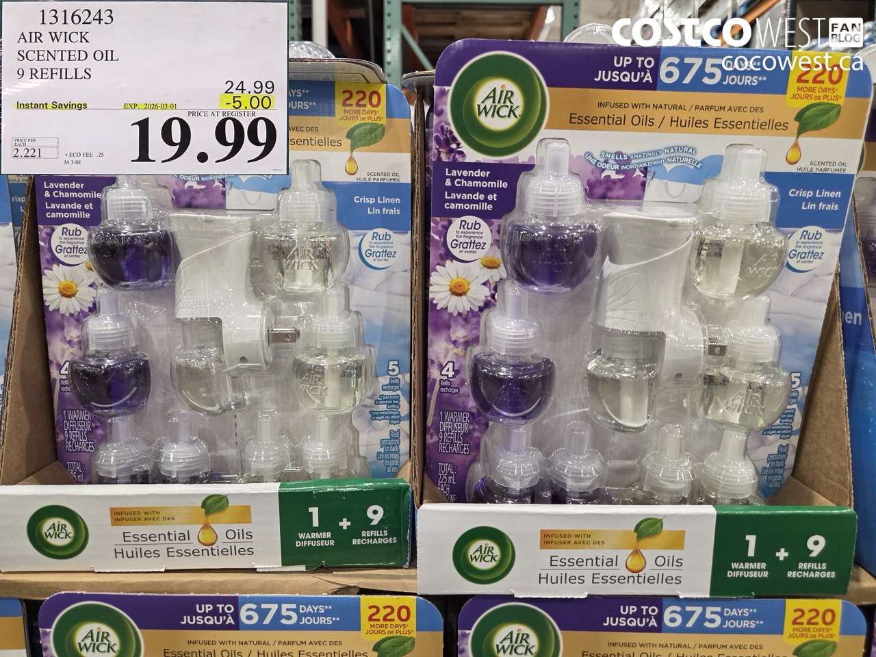 1316243 AIR WICK SCENTED OIL 9 REFILLS ($5.00 INSTANT SAVINGS EXPIRES ON 2026-03-01) $19.99
