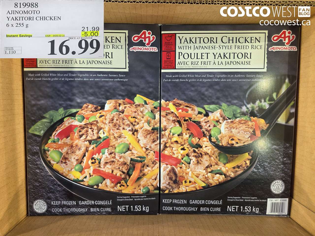 819988 AJINOMOTO YAKITORI CHICKEN 6 x 255 g ($5.00 INSTANT SAVINGS EXPIRES ON 2026-02-22) $16.99