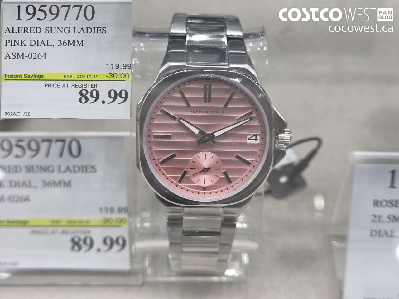 1959770 ALFRED SUNG LADIES PINK DIAL, 36MM ASM-0264 ($30.00 INSTANT SAVINGS EXPIRES ON 2026-02-15) $89.99