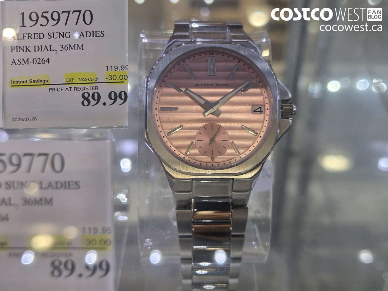 19597770 ALFRED SUNG LADIES PINK DIAL, 36MM ASM-0264 ($30.00 INSTANT SAVINGS EXPIRES ON 2026-02-15) $89.99