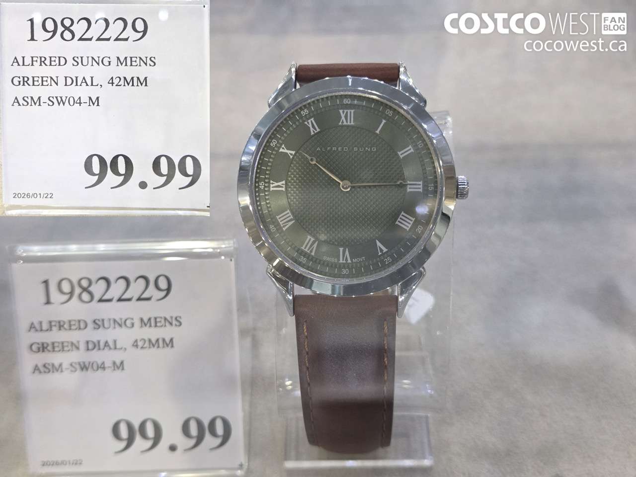 19822229 ALFRED SUNG MENS GREEN DIAL, 42MM ASM-SW04-M $99.99