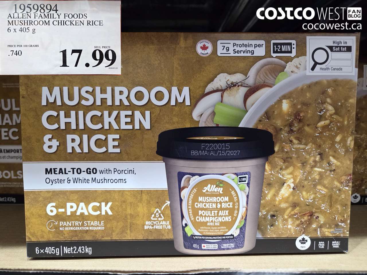 1959894 ALLEN FAMILY FOODS MUSHROOM CHICKEN RICE 6 X 405G $17.99