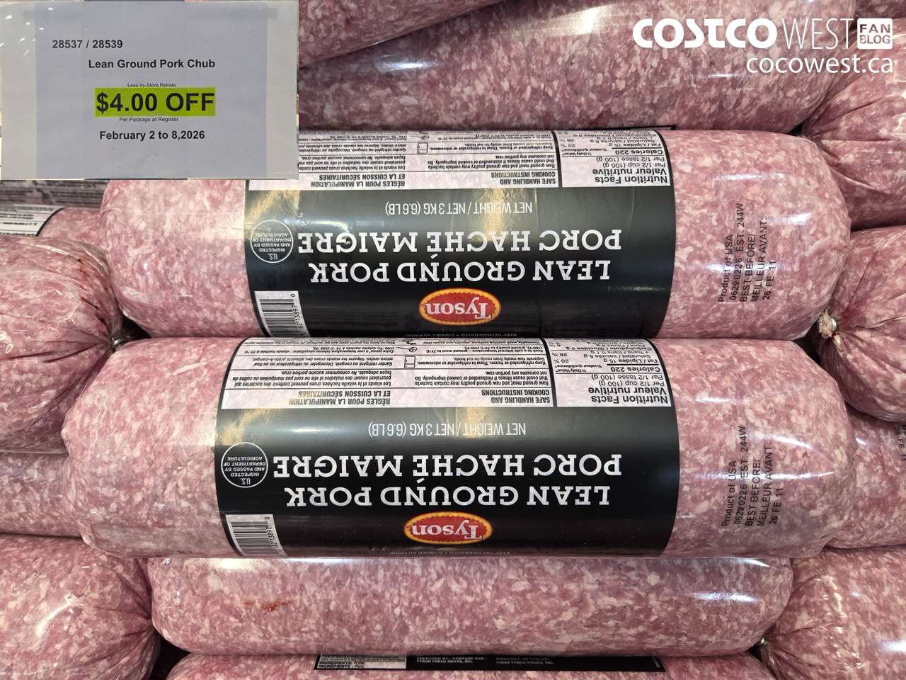 28537 (ALSO 28539) LEAN GROUND PORK CHUB ($4.00 INSTANT SAVINGS EXPIRES ON 2026-02-08)
