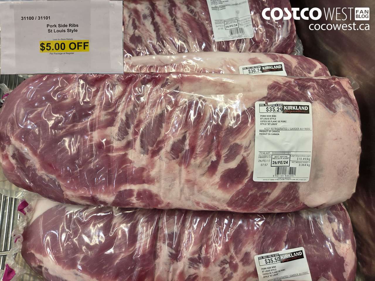 31100 (ALSO 31101) PORK SIDE RIBS ST LOUIS STYLE ($5.00 INSTANT SAVINGS)