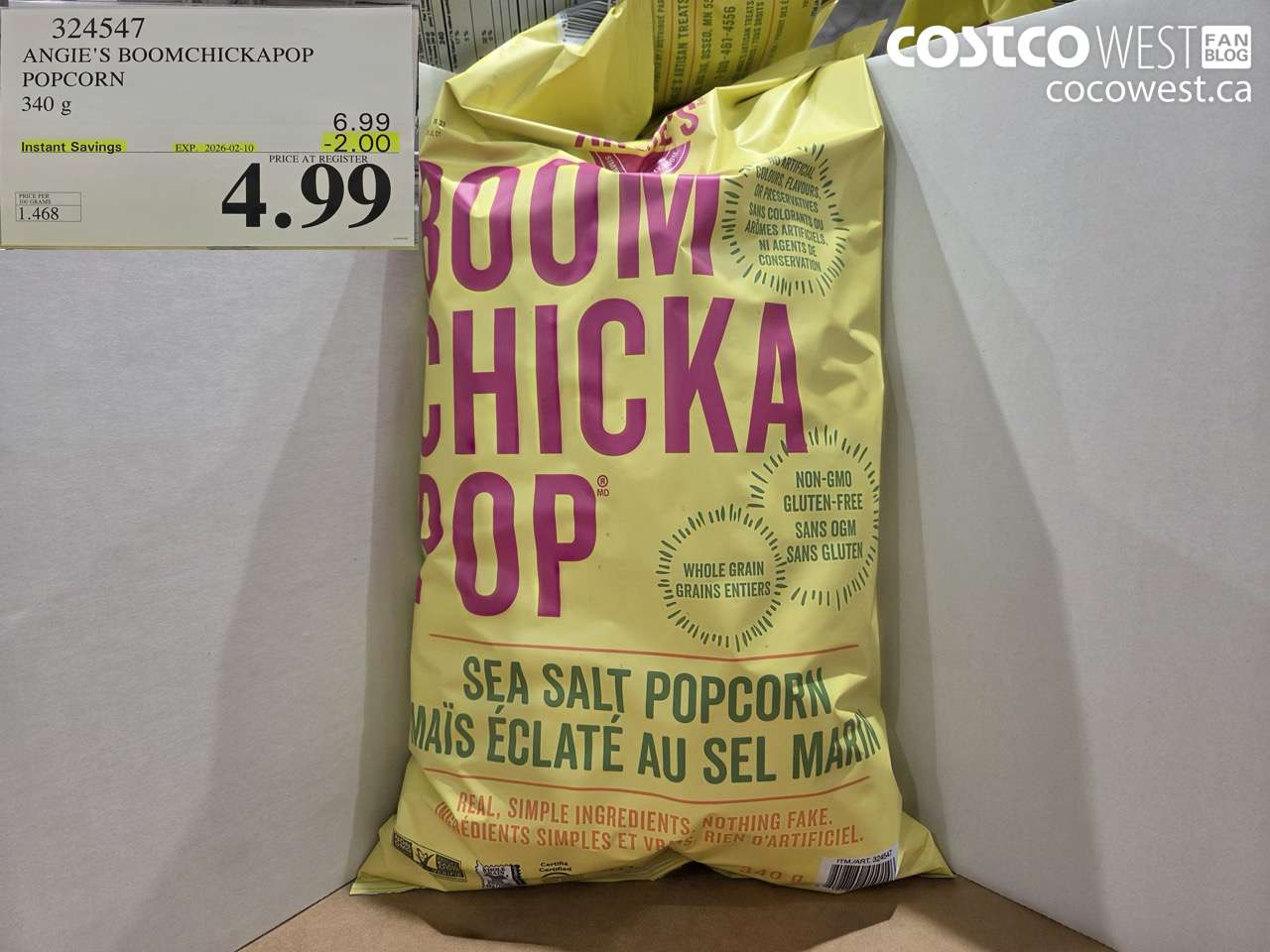324547 ANGIE'S BOOMCHICKAPOP POPCORN 340 g ($2.00 INSTANT SAVINGS EXPIRES ON 2026-02-10) $4.99