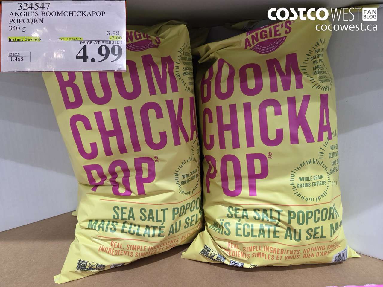 324547 ANGIE'S BOOMCHICKAPOP POPCORN 340 g ($2.00 INSTANT SAVINGS EXPIRES ON 2026-02-17) $4.99