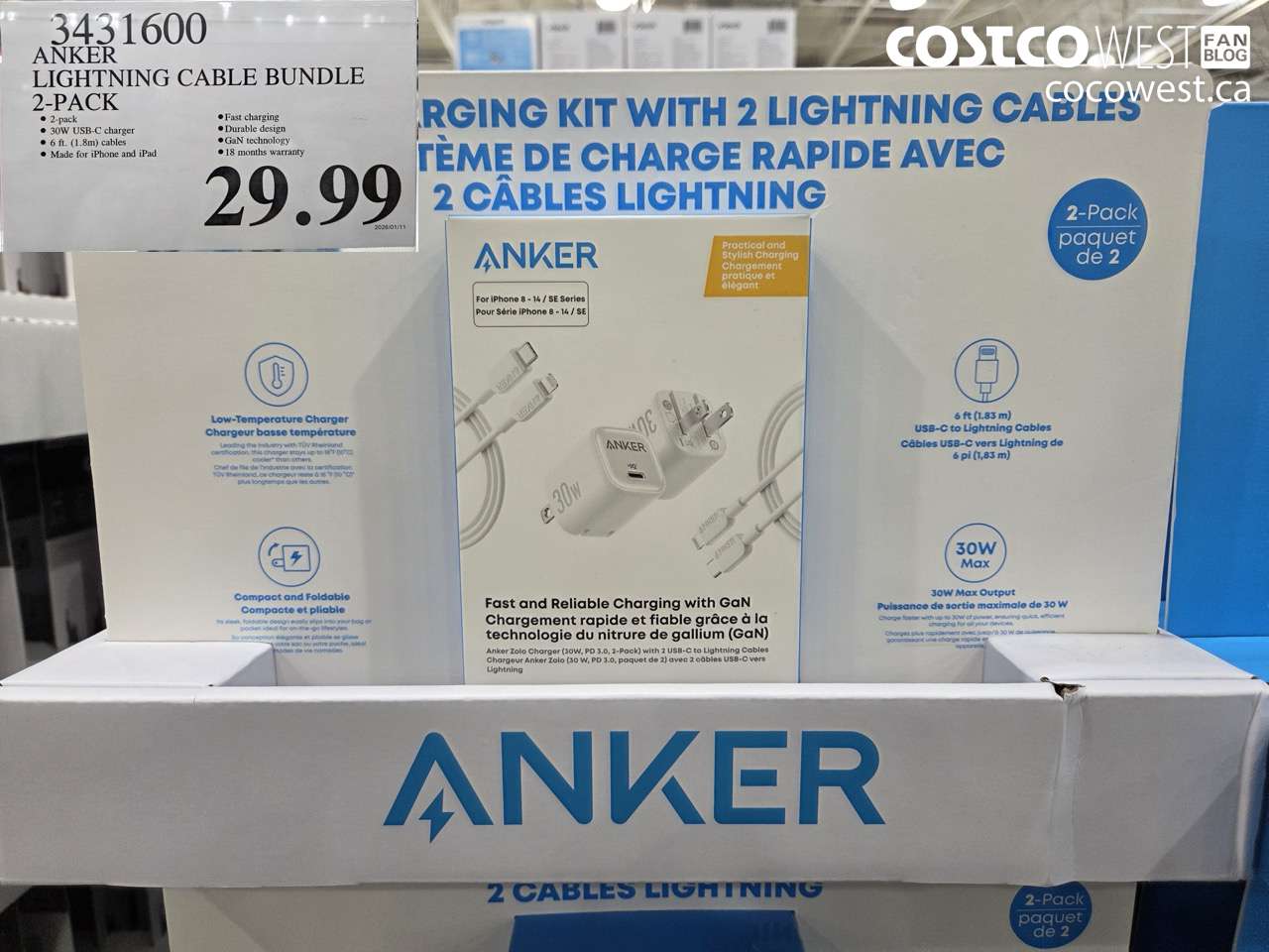 3431600 ANKER LIGHTNING CABLE BUNDLE 2 PACK $29.99