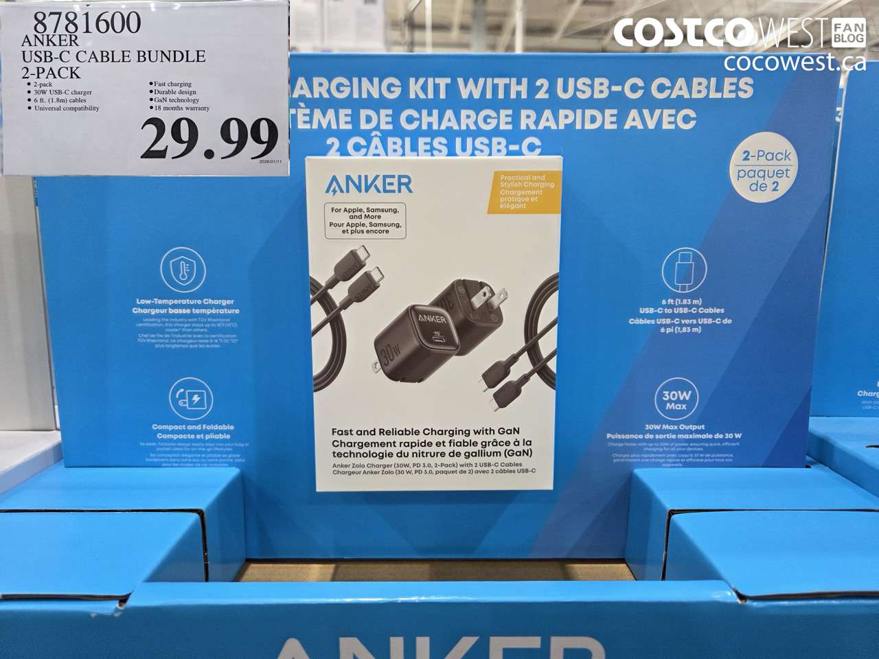 8781600 ANKER USB-C CABLE BUNDLE 2 PACK $29.99