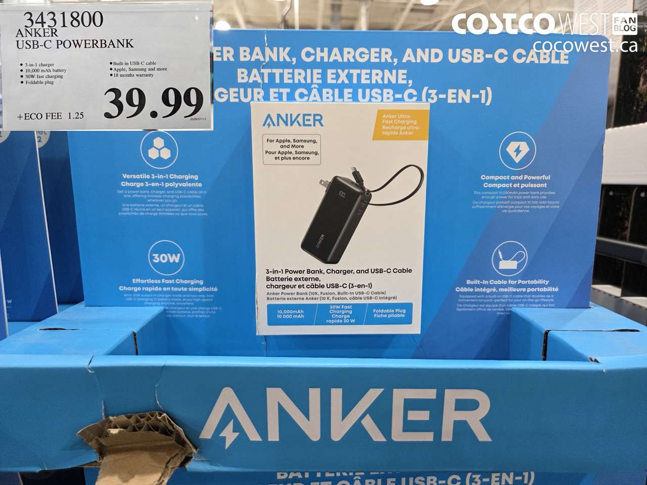 3431800 ANKER USB-C POWERBANK $39.99