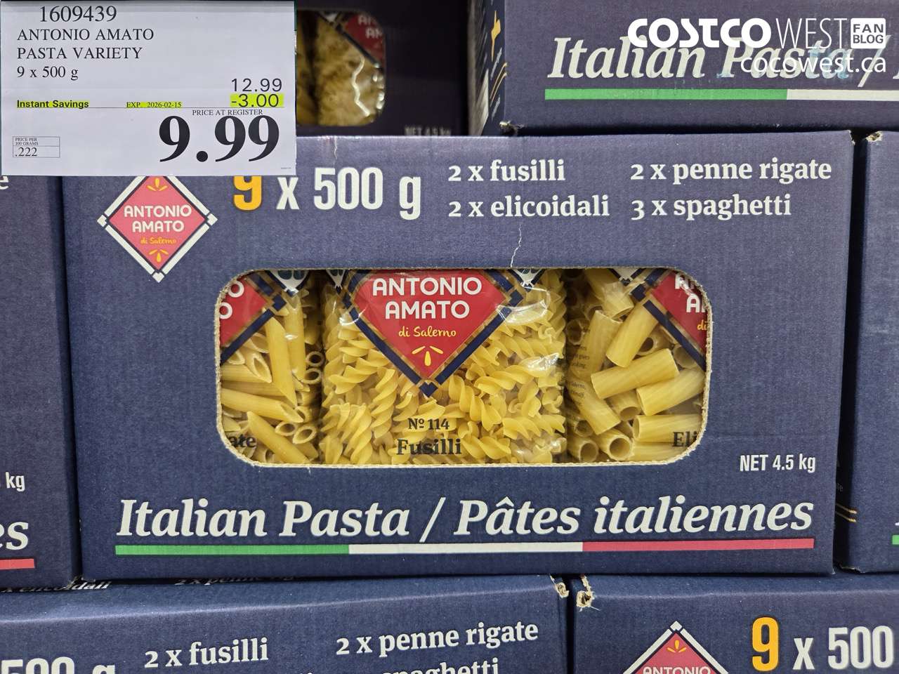 1609439 ANTONIO AMATO ASSORTED PASTA 9 X 500 G ($3.00 INSTANT SAVINGS EXPIRES ON 2026-02-15) $9.99