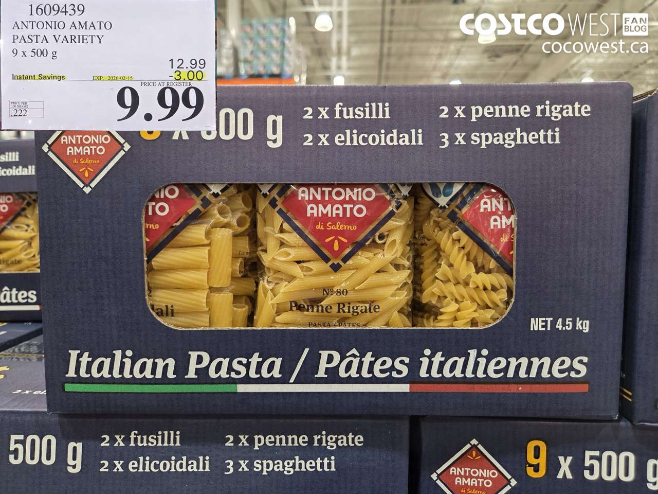 1609439 ANTONIO AMATO PASTA VARIETY 9 x 500 g ($3.00 INSTANT SAVINGS EXPIRES ON 2026-02-15) $9.99