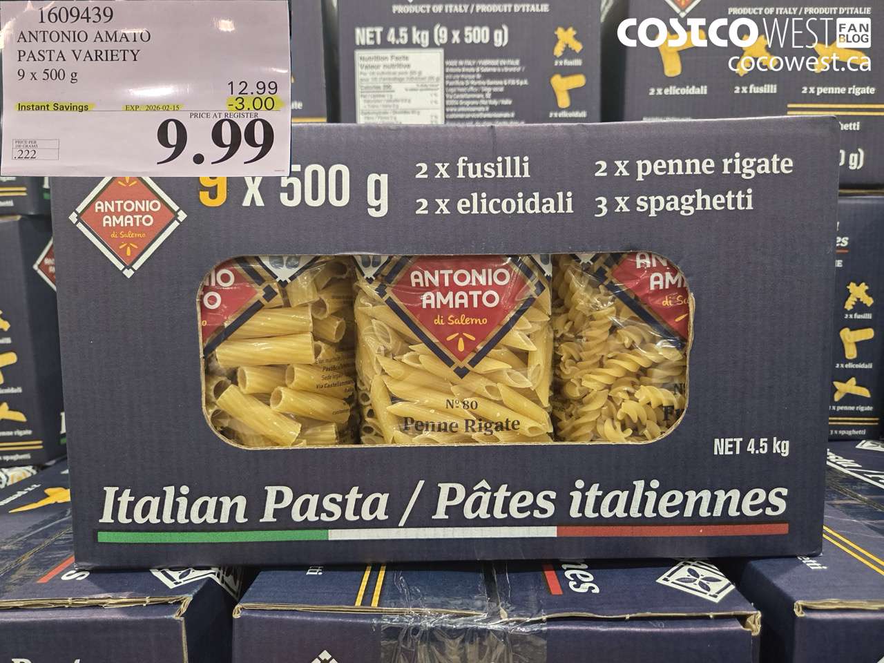 1609439 ANTONIO AMATO PASTA VARIETY 9 x 500 g ($3.00 INSTANT SAVINGS EXPIRES ON 2026-02-15) $9.99
