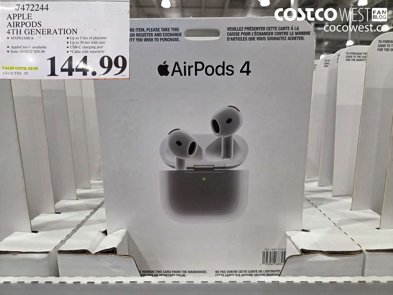 7472244 APPLE AIRPODS 4TH GENERATION (EXPIRES ON 2026-02-19) $144.99
