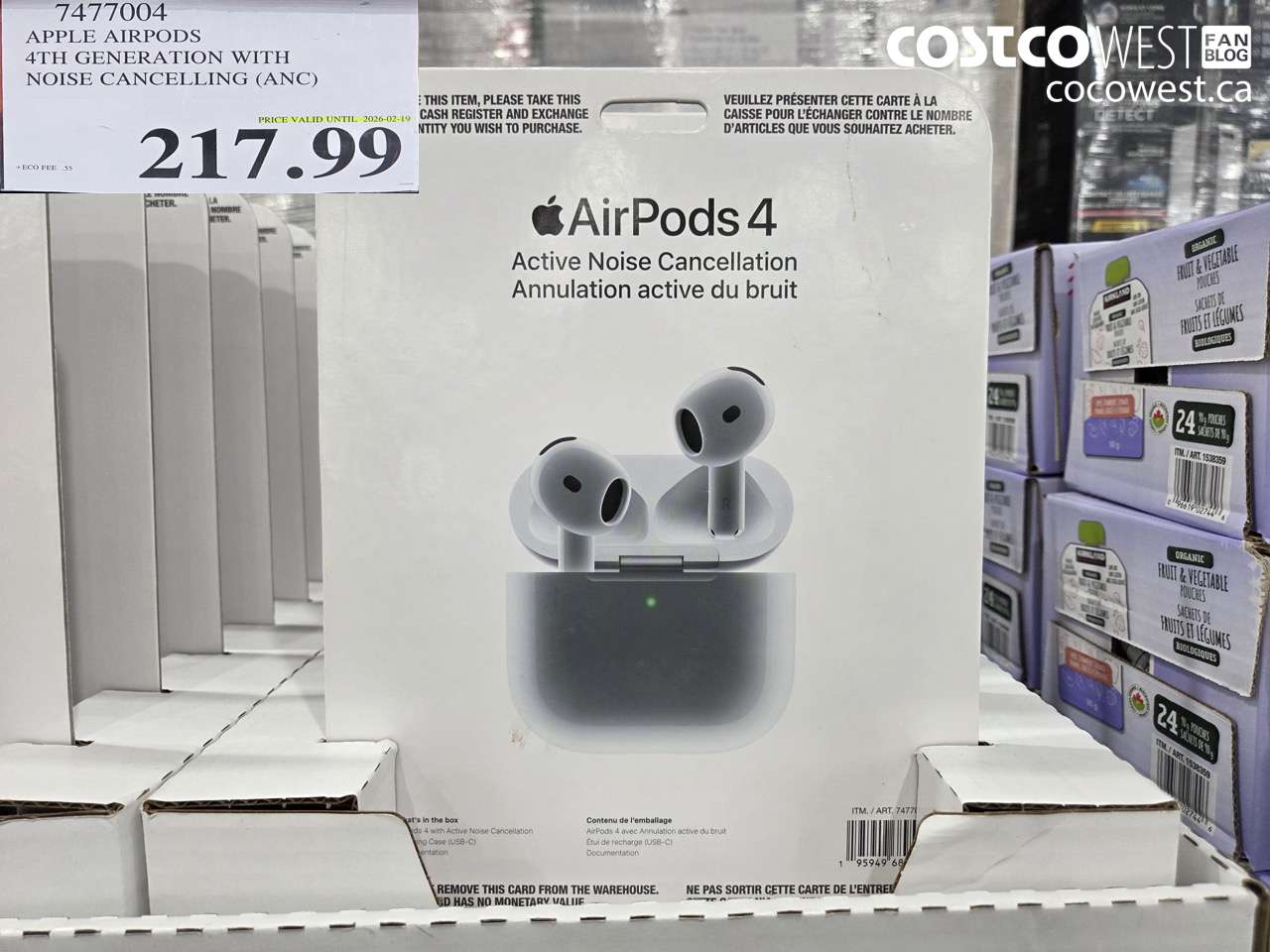 7477004 APPLE AIRPODS 4TH GENERATION WITH NOISE CANCELING (ANC) (EXPIRES ON 2026-02-19) $217.99