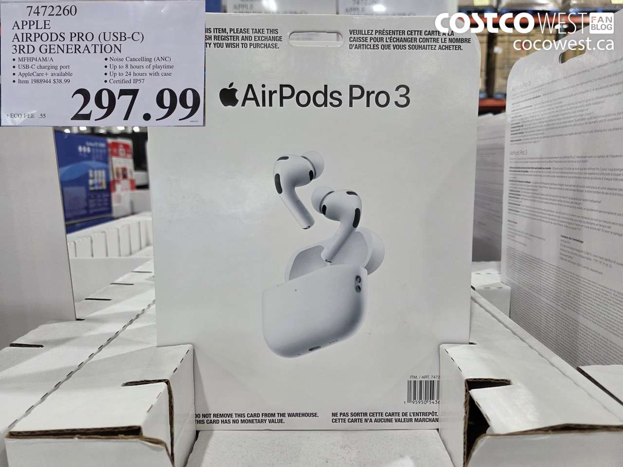 7472260 APPLE AIRPODS PRO (USB-C) 3RD GENERATION $297.99