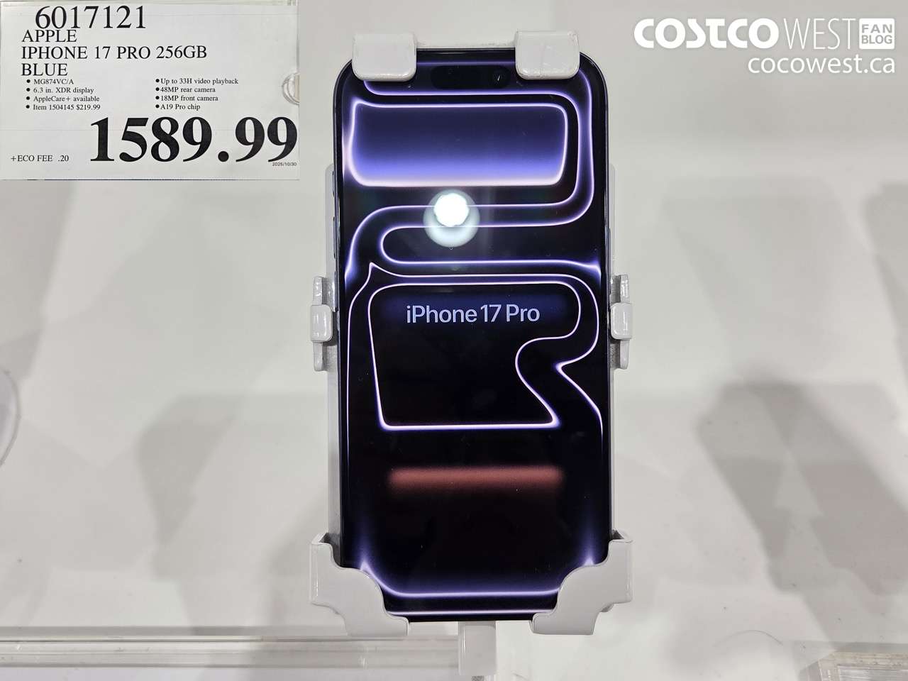 6017121 APPLE IPHONE 17 PRO 256GB BLUE $1589.99