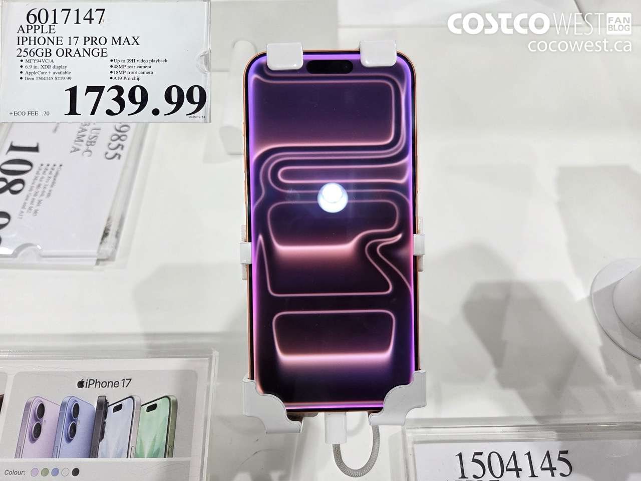 6017147 APPLE IPHONE 17 PRO MAX 256GB ORANGE $1739.99