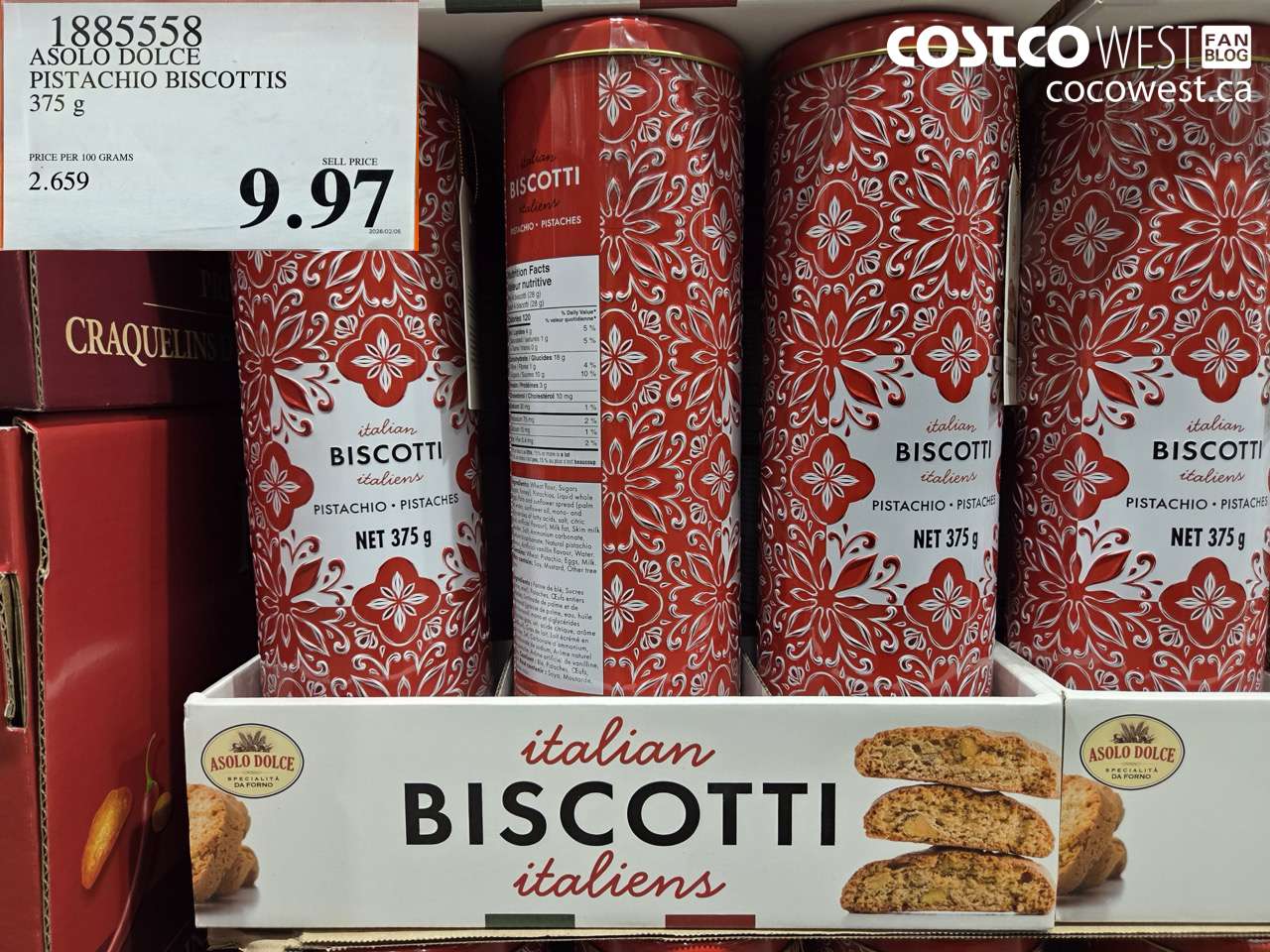 1885558 ASOLO DOLCE PISTACHIO BISCOTTIS 375 g $9.97