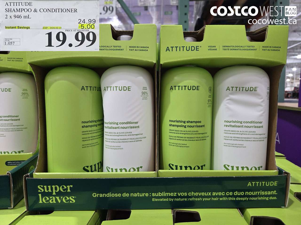 1859736 ATTITUDE SHAMPOO & CONDITIONER 2 X 946ML ($5.00 INSTANT SAVINGS EXPIRES ON 2026-02-15) $19.99