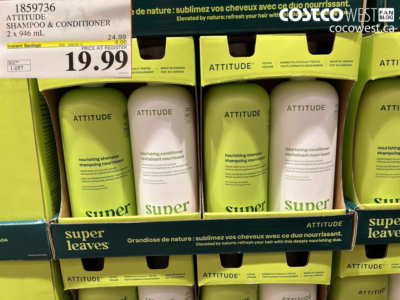 1859736 ATTITUDE SHAMPOO & CONDITIONER 2 x 946 mL ($5.00 INSTANT SAVINGS EXPIRES ON 2026-02-15) $19.99