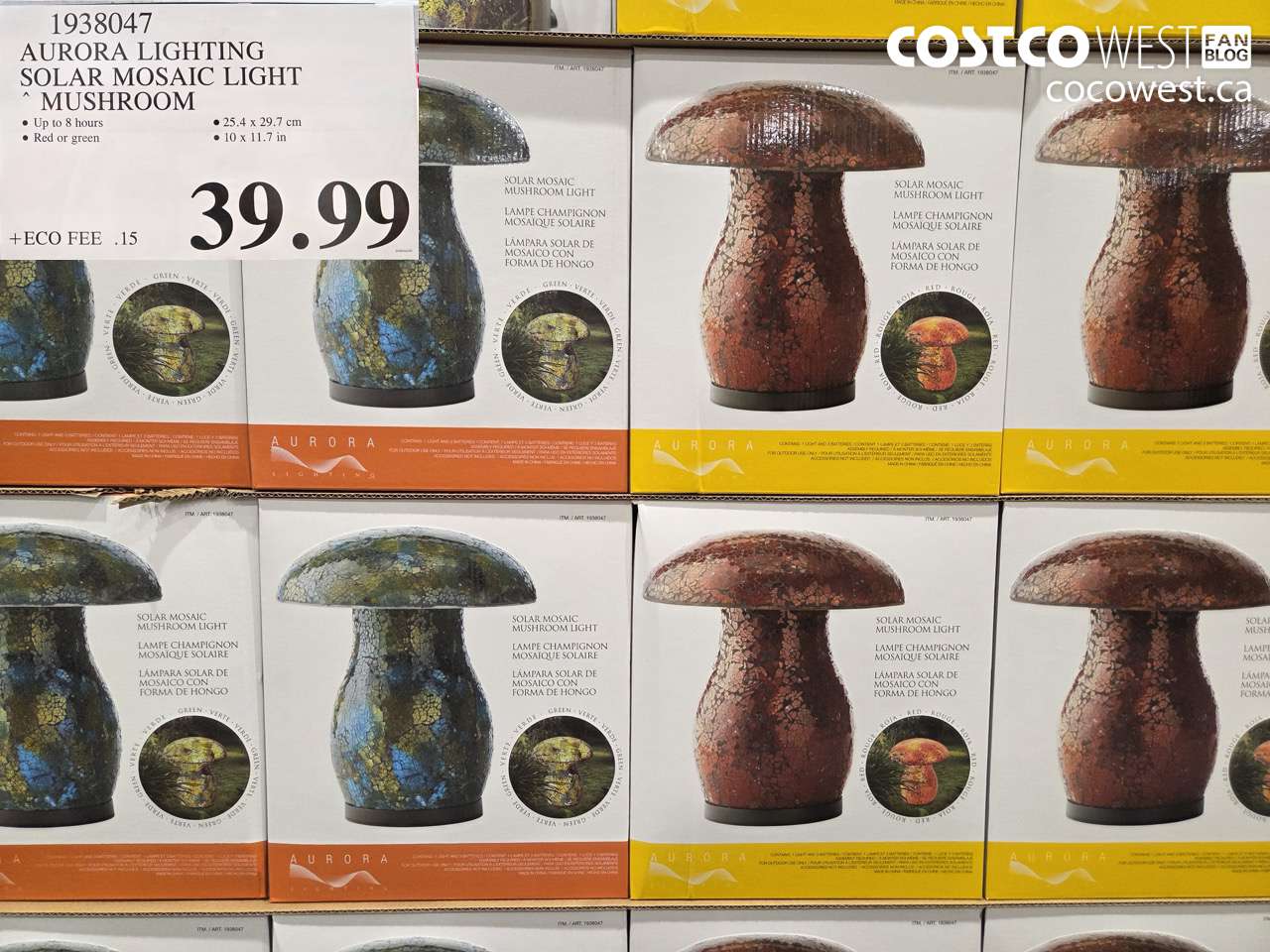 1938047 AURORA LIGHTING SOLAR MOSAIC LIGHT MUSHROOM $39.99