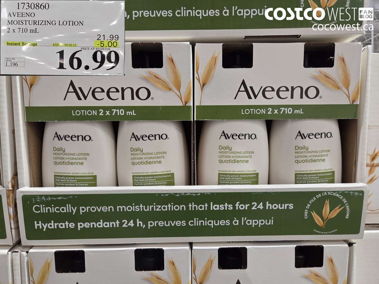 1730860 AVEENO MOISTURIZING LOTION 2 x 710 mL ($5.00 INSTANT SAVINGS EXPIRES ON 2026-02-15) $16.99
