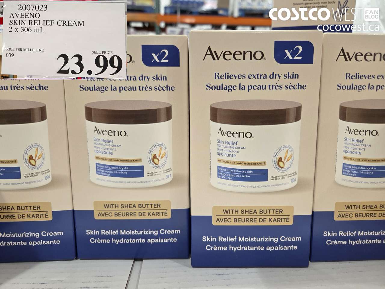 2007023 AVEENO SKIN RELIEF CREAM 2 X 306 ML $23.99