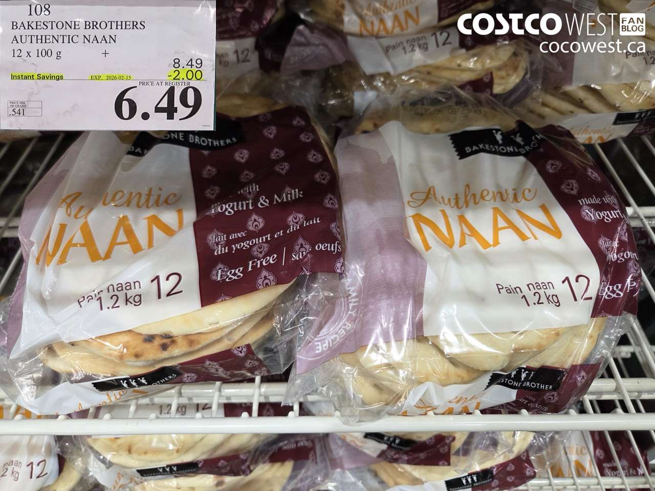 108 BAKESTONE BROTHERS AUTHENTIC NAAN 12 X 100G ($2.00 INSTANT SAVINGS EXPIRES ON 2026-02-15) $6.49