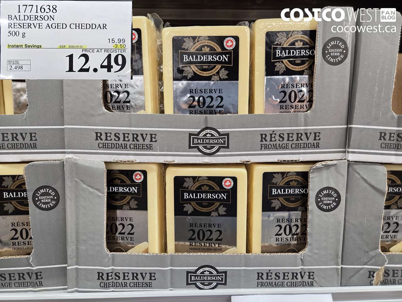 1771638 BALDERSON RESERVE AGED CHEDDAR 500G ($3.50 INSTANT SAVINGS EXPIRES ON 2026-03-01) $12.49