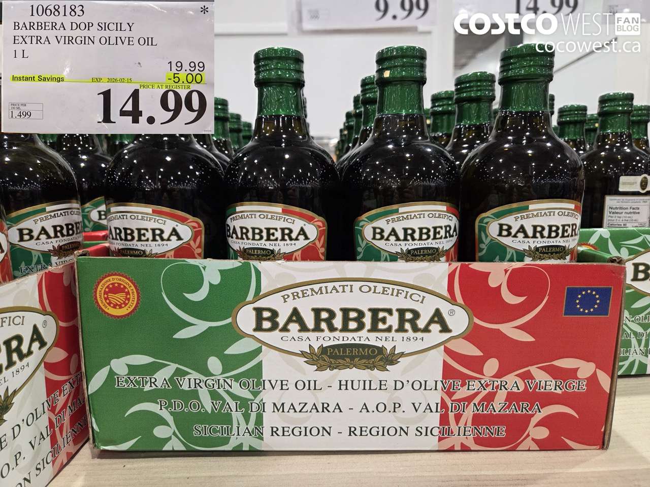 1068183 BARBERA DOP SICILY EXTRA VIRGIN OLIVE OIL 1 L ($5.00 INSTANT SAVINGS EXPIRES ON 2026-02-15) $14.99