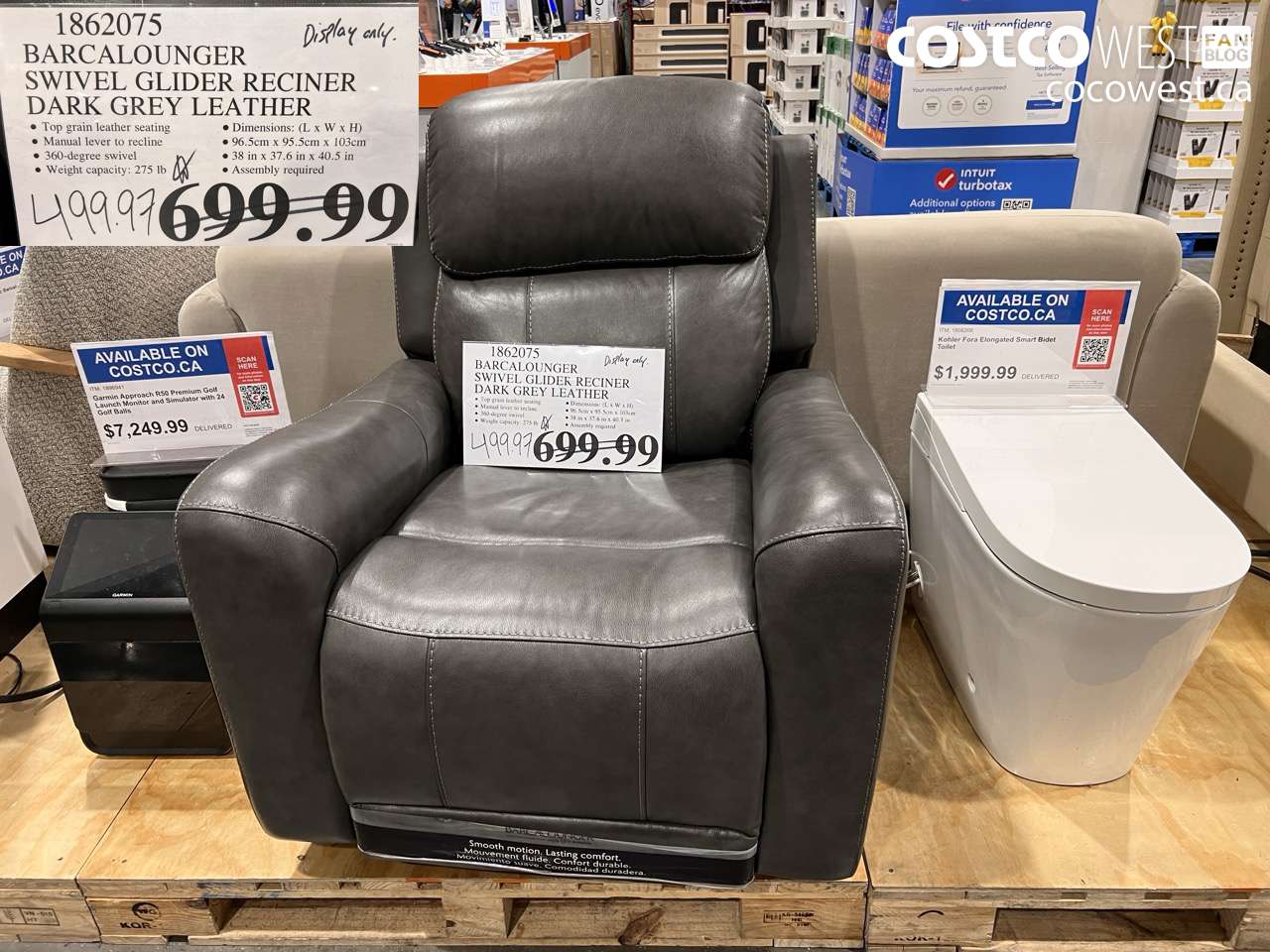 1862075 BARCALOUNGER SWIVEL GLIDER RECLINER DARK GREY LEATHER $499.97